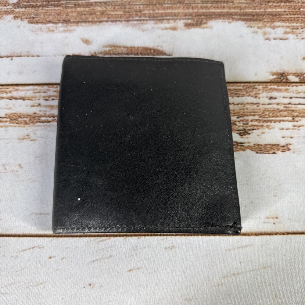 Boston Leather Mens Bifold Wallet Black Genuine Leather ID Badge Holder